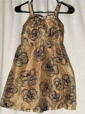 I.N. Girl Gold Metallic Floral Mesh Party Dress - Size 7
